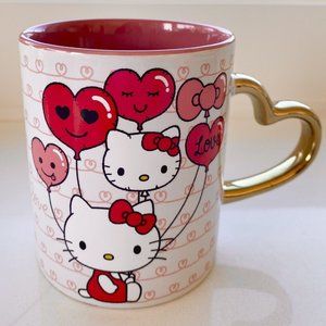 Sanrio Hello Kitty Valentines LOVE Ceramic Heart Shaped Gold Handle 14oz Mug